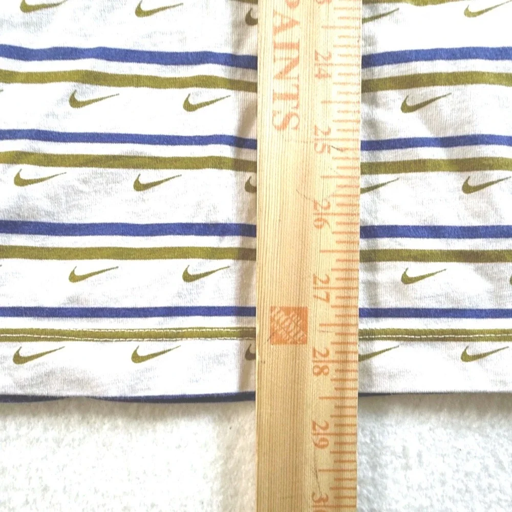 Nike T-Shirt Mens XL Striped All Over Print Swoosh Logo White Blue‎ Olive